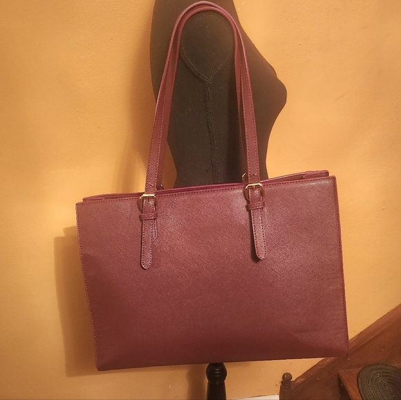 LOVEVOOK Deep Plum Vegan Leather Laptop Tote Bag NWOT 17.3" Work Purse - Picture 3 of 8